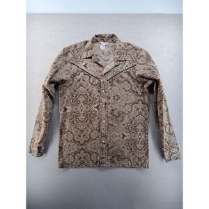 Vtg Western Shirt Women Medium Tan Paisley Pearl Snap Casual Straight Hem USA